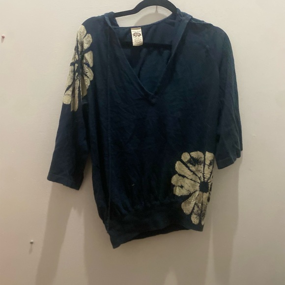 Lucky Brand Navy Blue Daisy Hoodie—Flower Power Rebel Sz L - Picture 1 of 7